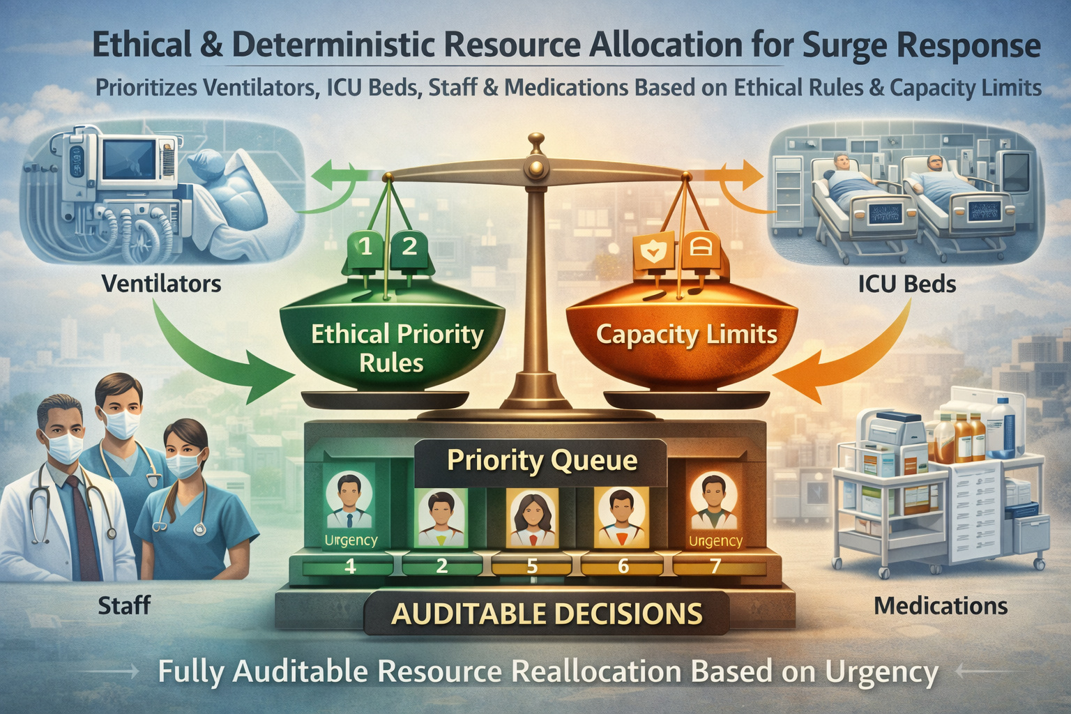 Hospital command center dashboard resolving resource allocation in crisis